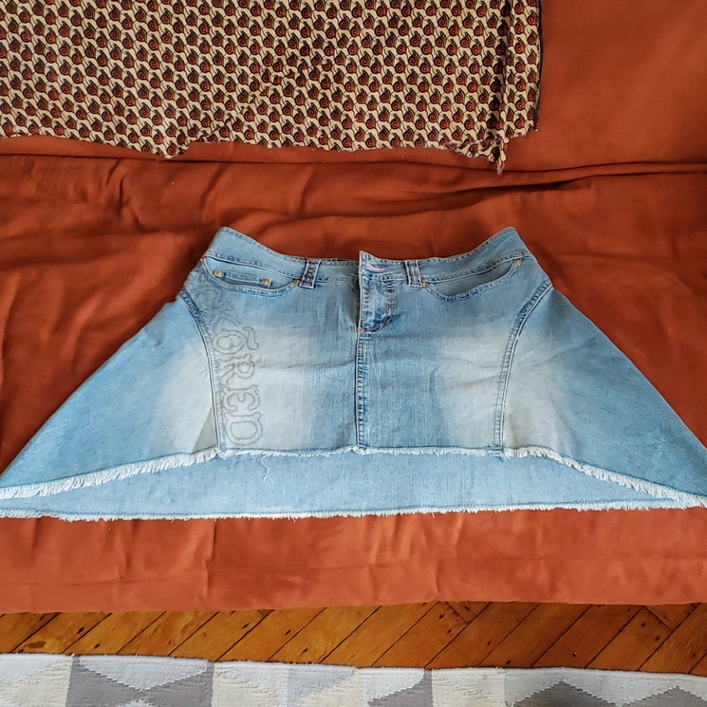 High low denim mini